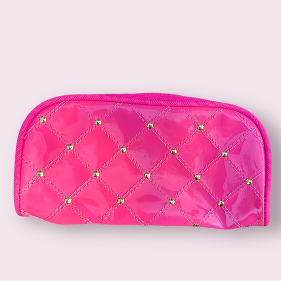 Pink & gold leather pencil case / makeup pouch - Picture 1 of 1
